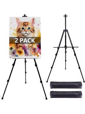 Adjustable Art Easel Stand Set - 2 Pack, Aluminum Tripod 17-66 in with Carry Bag